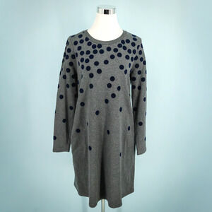 Boden Size 10 US Gray Flocked Polka Dot Print Crew Long Sleeve Sheath Dress
